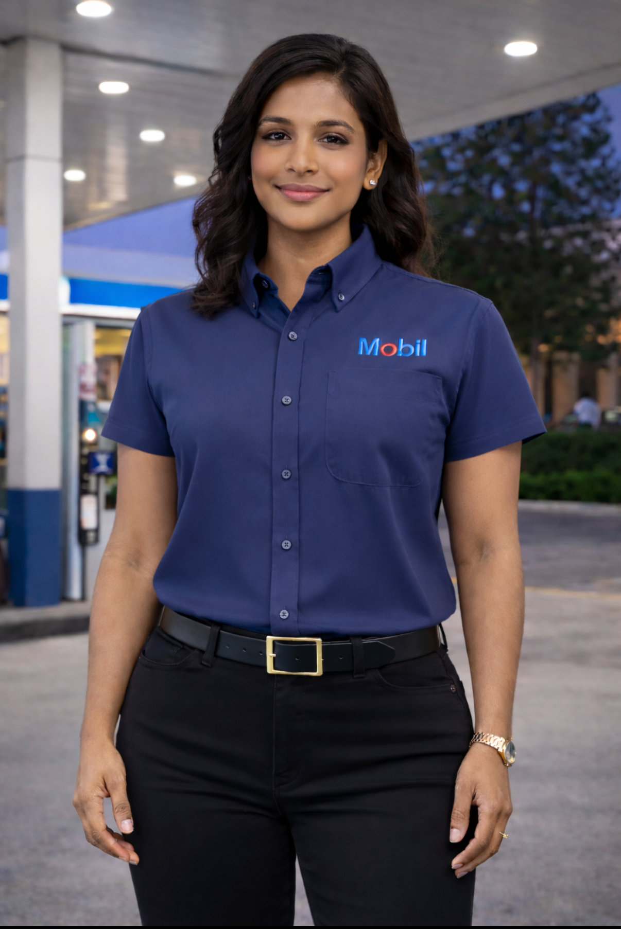 MOBIL WOMEN'S SHORT SLEVE SHIRT WRINKLE FREE WITH MOBIL LOGO (Copy)