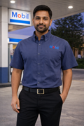 MOBIL MEN'S SHORT SLEVE SHIRT WRINKLE FREE WITH MOBIL LOGO