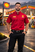 SHELL MEN'S SHORT SLEVE SHIRT WRINKLE FREE WITH SHELL LOGO